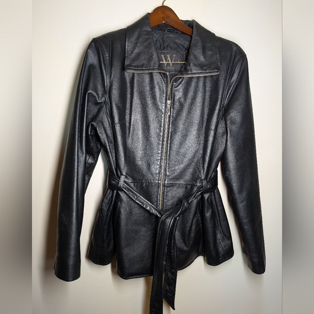 Winlit Black Leather Jacket With Belt